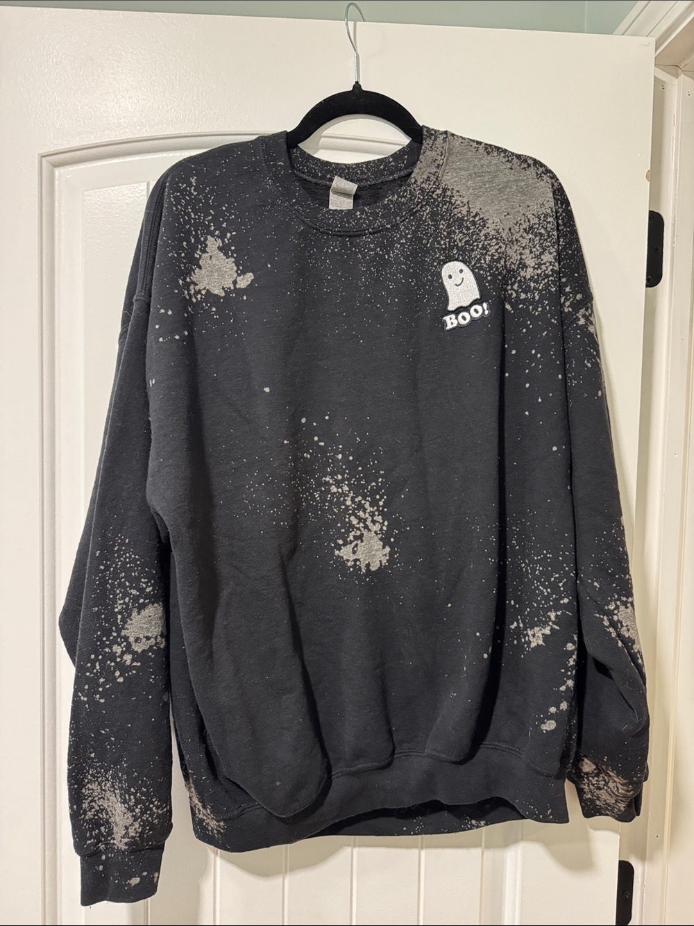 BOO! Ghost Graphic Black Sweatshirt - unisex bleach sprayed